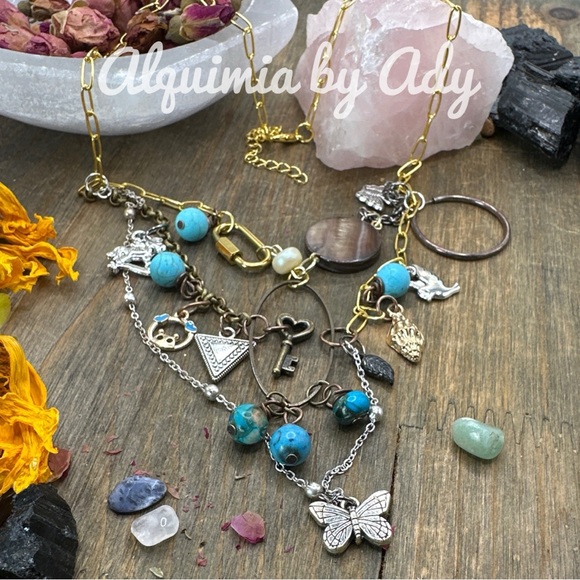 Alquimia Jewelry - Turquoise layered multi charms bohemian handmade necklace